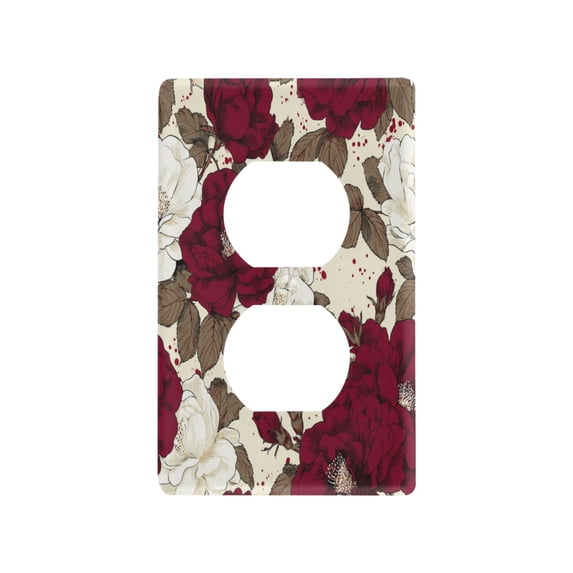 Light Switch Cover Switch Plate Outlet Cover Plug Cover for Electrical Duplex Outlets White and Crimson Roses Pattern