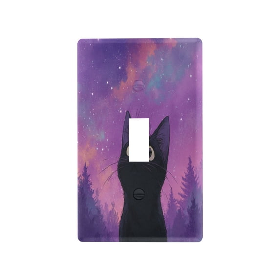 Light Switch Cover Switch Plate Outlet Cover Plug Cover for Electrical Toggle Switch Purple Sky and Black Cat