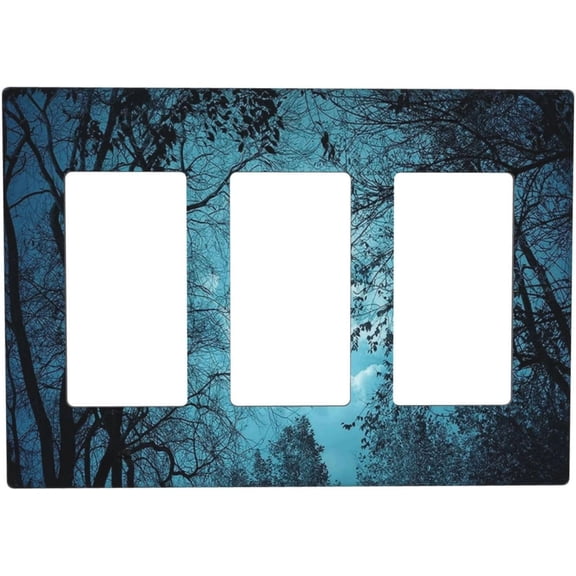 Light Switch Cover Teal Full Moon Forest 3 Gang Wall Plate Triple Light Switch Plate Turquoise Rocker GFCI Outlet Covers Decorative Receptacle Cover for Bathroom Bedroom Decor