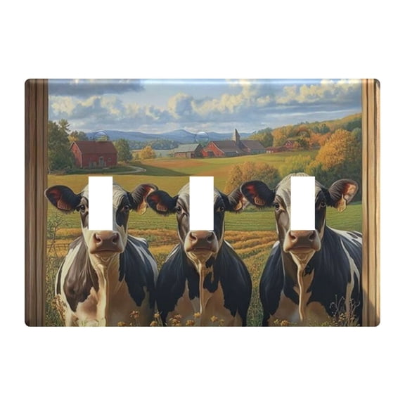 Light Switch Cover Three Cows Stood in Front Of The Open Window Plates Faceplate Decorative Switch Plate for Bedroom Home Decor