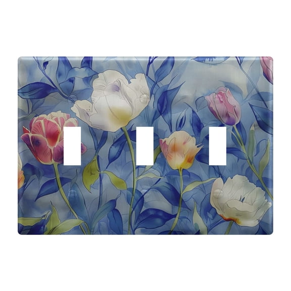 Light Switch Cover Tulips Spring Flowers Blue Flowers Plates Faceplate Decorative Switch Plate for Bedroom Home Decor