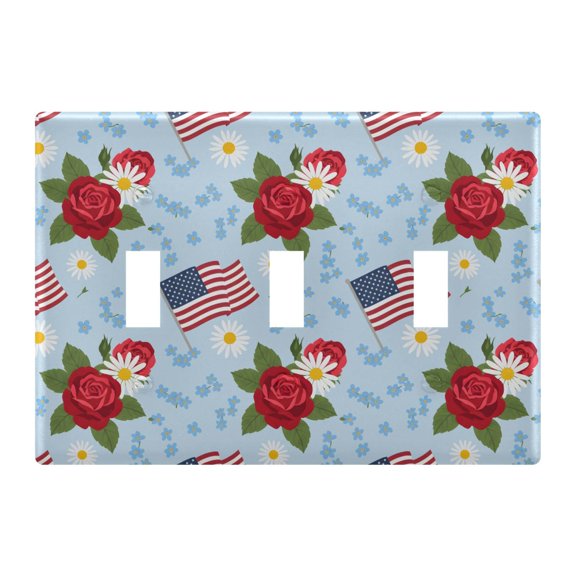 Light Switch Cover United States Flag Rose Plates Faceplate Decorative Switch Plate for Bedroom Home Decor