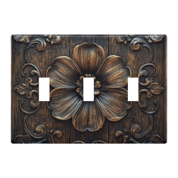 Light Switch Cover Vintage Wooden Floral Plates Faceplate Decorative Switch Plate for Bedroom Home Decor