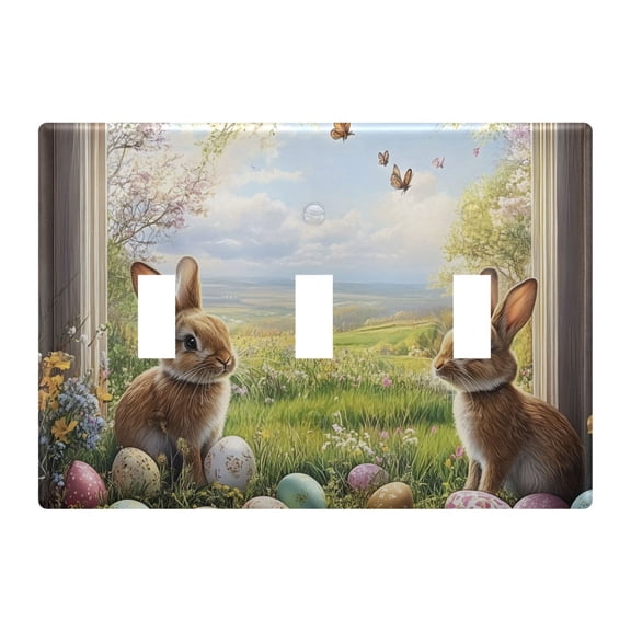 Light Switch Cover Window Bunnies Eggs Plates Faceplate Decorative Switch Plate for Bedroom Home Decor