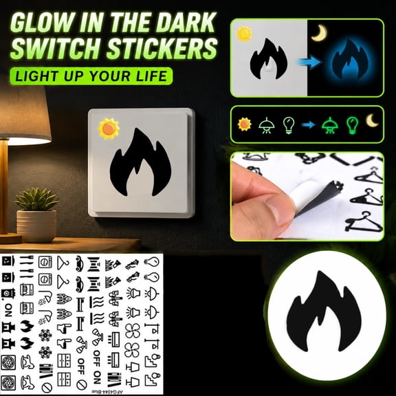 Light Switch Labels Glow in the Dark Electronic Light Sticker Covers Waterproof Luminous Peel-and-Stick Decals for Home Use Kitchen Bedroom Living Room