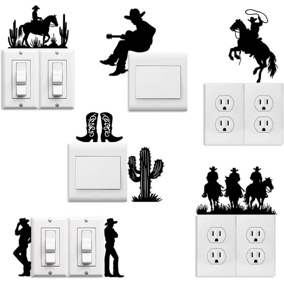 Light Switch Plate Stickers Labels Decals 6Pcs 7"x7" Cowboys and Horse for Home House Office Kitchen Decorative Funny Peel and Stick Light Wall Outlet Stickers for Switch Decoration DIY Making