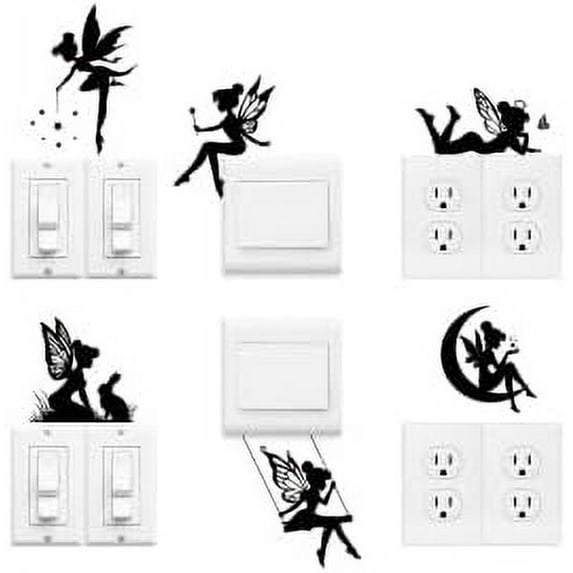 Light Switch Plate Stickers Labels Decals 6Pcs 7"x7" Fairies for Home House Decorative Funny Peel and Stick Light Wall Outlet Stickers for Switch Decoration