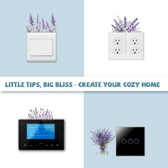 Light Switch Plate Stickers Labels Decals 6Pcs 7"x7" Purple Lavender and Butterfly for Home House Office Kitchen Funny Peel and Stick Light Wall Outlet Stickers for Switch Decoration