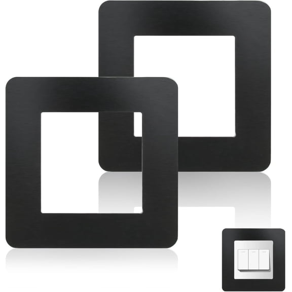 Light Switch Surround - 2PCS Single Light Switch Cover Plates - 3.38 Inch Square Shape Acrylic Socket Surround Plate - Decorating and Protecting Socket Switches Surrounds Finger Plate (Black)