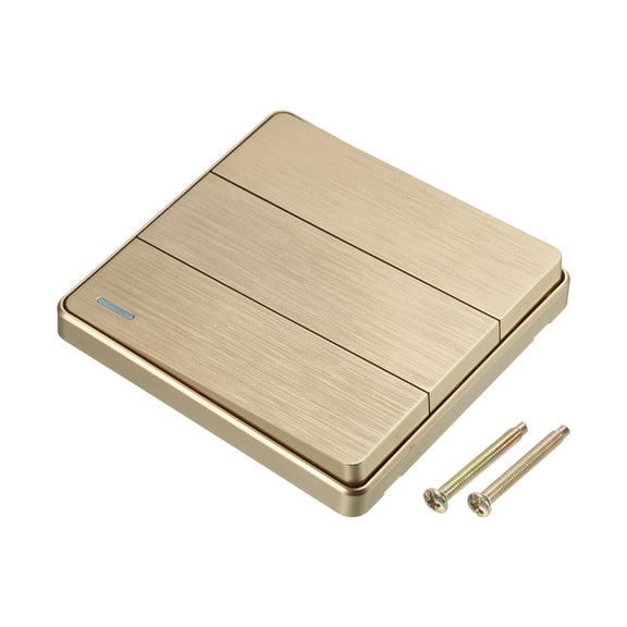 Light Switch Wall Panel Push Button 3 Gang 2 Way Gold Tone 250V 10A 86mmx86mm