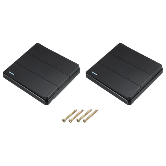 Light Switch Wall Push Button 3 Gang 2 Way Black 250V 10A 86mmx86mm Pack of 2