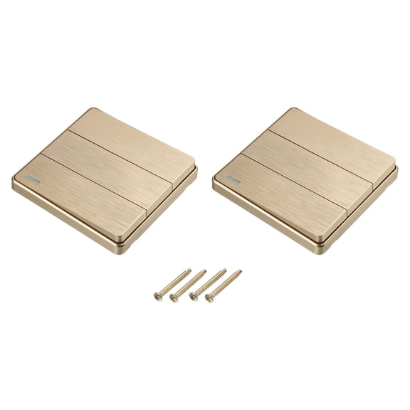 Light Switch Wall Push Button 3 Gang 2 Way Gold Tone 250V 10A 86x86mm Pack of 2