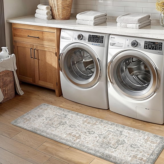 Light Taupe Brown 2-Pack Kitchen Mat Set - 17.3"x30"+17.3"x59" Anti-Fatigue Waterproof Non-Slip Standing Mat for Sink & Laundry