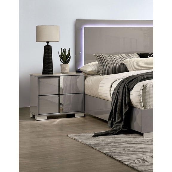 Light Taupe Modern Gorgeous 1pc Bedside Table Bedroom Nightstand Chrome Legs