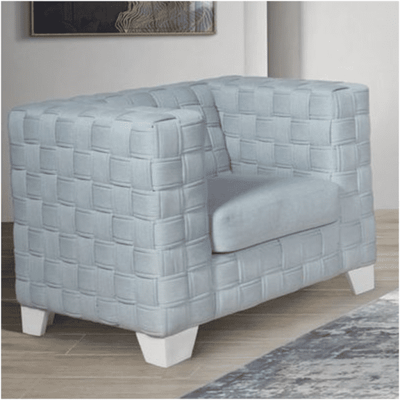 Light Teal Chenille Accent Chair with White Finish, Upholstered Armchair for Living Room, Bedroom, or Office