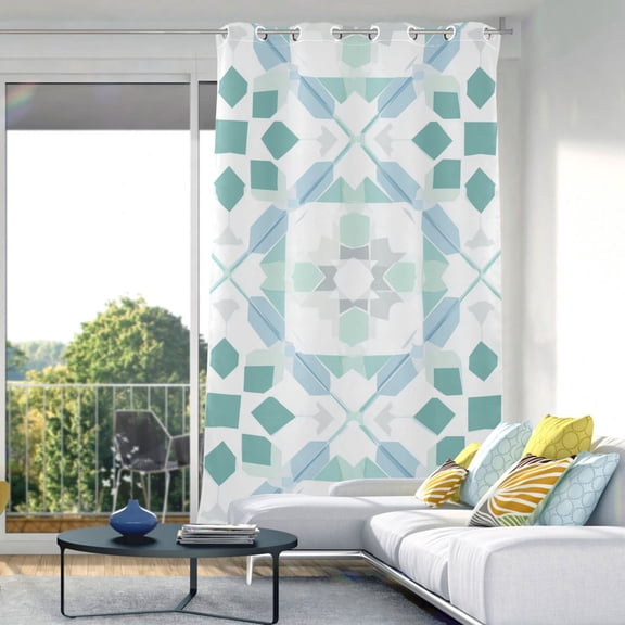 Light Teal Color Tile Pattern Curtain Light Filtering Thermal Insulated Drapes with Grommets 1 Panel 84" x 42"