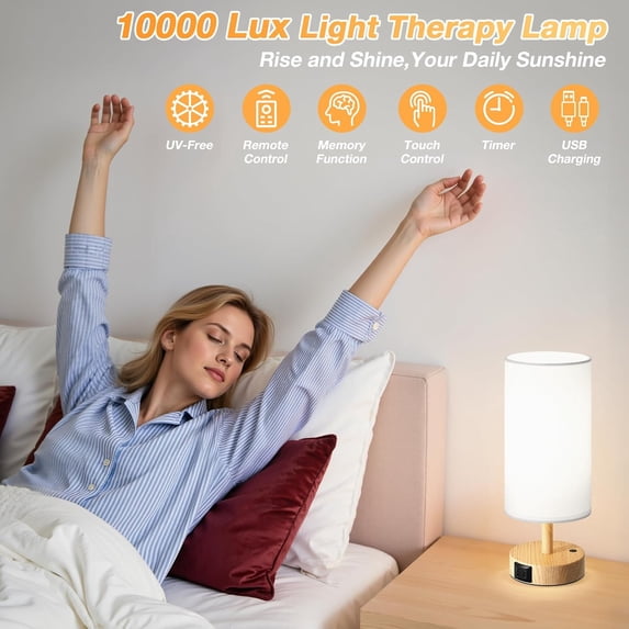 Light Therapy Lamp 10000 Lux, Happy Light CRI>95 Sun Lamp with Remote, 3 Color Temperatures & Stepless Dimming, Sunlight Lamp for Seasonal Mood Boost, Bring Sunshine to Windowless Office