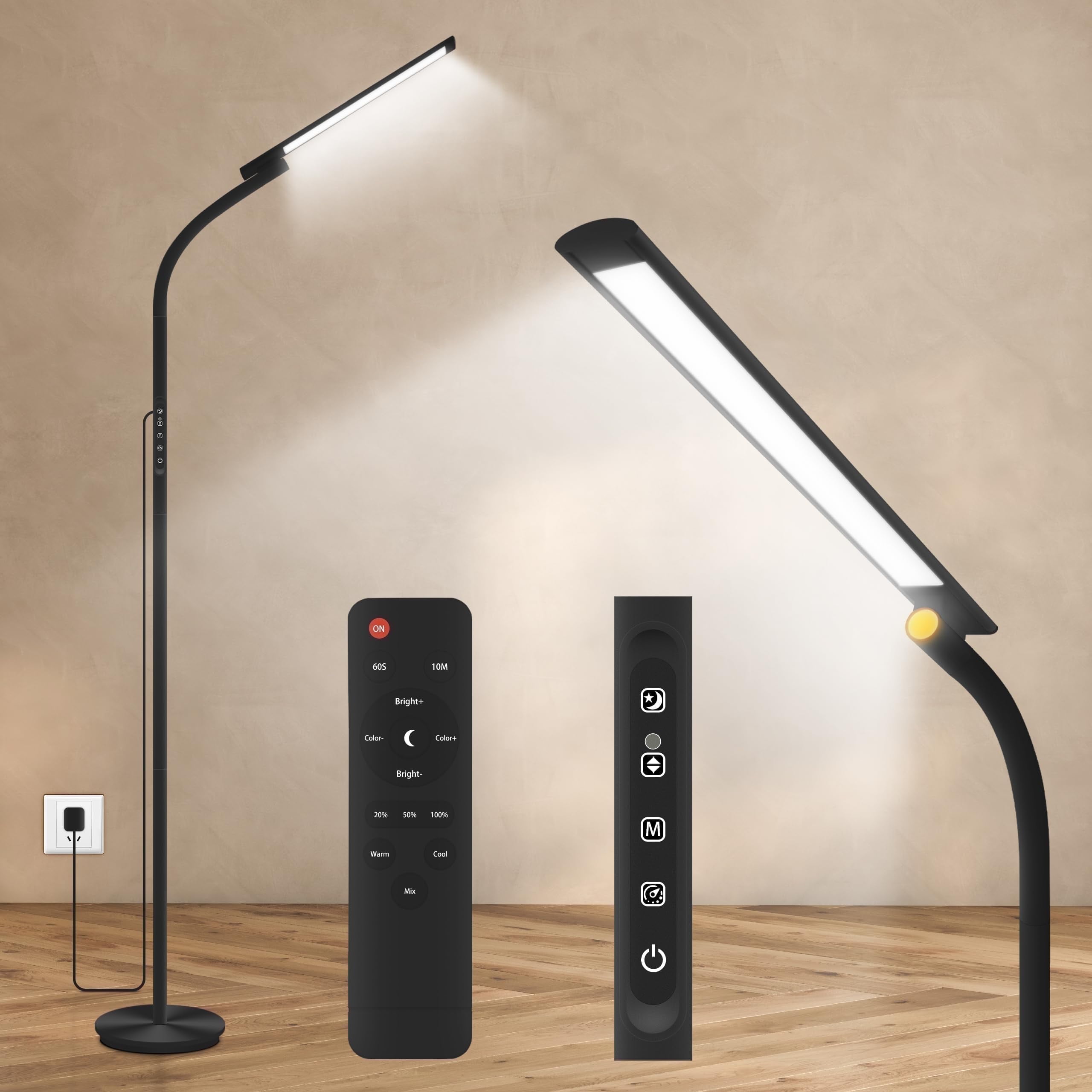Light Therapy Lamp,10000 Lux Happy Therapy Light, Floor Sun Therapy Lamp with Remote & Touch Control & Adjustable Gooseneck for Reading/Office/Home (Black) - Walmart.com