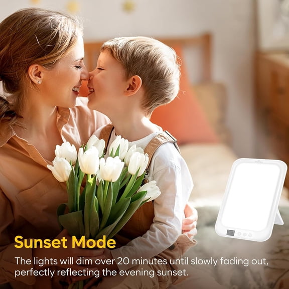 Light Therapy Lamp 10000 Lux: LED Light Therapy Energy Lamp UV-Free | Sun Lamp with 3 Color Adjustable Brightness Levels | Timer Memory Function ELT-492-WT