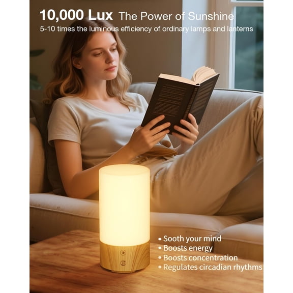 Light Therapy Lamp 10000 Lux Sun Lamp, UV-Free with 3 Color Temperatures, 4 Brightness & Timer, Remote Control, Sunlight for Home, Office, Shift Worker