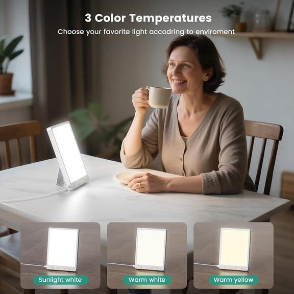 Light Therapy Lamp - 10000 Lux Therapy Light, 3 Color Temperature & Wall Mount with Memory Function, Touch Control Portable Therapy Lamp with Adjustable Brightness for Home & Office.