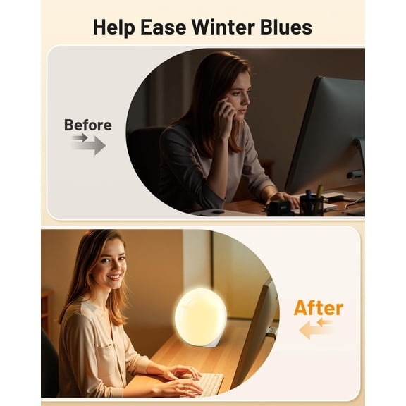 Light Therapy Lamp - 10000 Lux Therapy Lights Lamp, 3 Timing & Mode Happy Lamp, Touch Control Sunlight Lamp with Memory Function, Portable Light Box Therapy Use As Lift Mood for Home,White