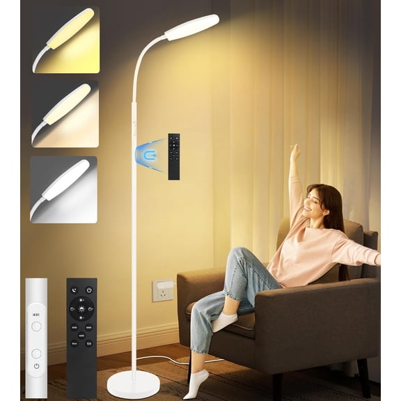Light Therapy Lamp, 10000 Lux UV-Free Happy Therapy Lamp, Full Spectrum Sunlight Lamp with Remote Control, Light Therapy Floor Lamp with 10 Color Temperature & 6 Brightness & Timer-White