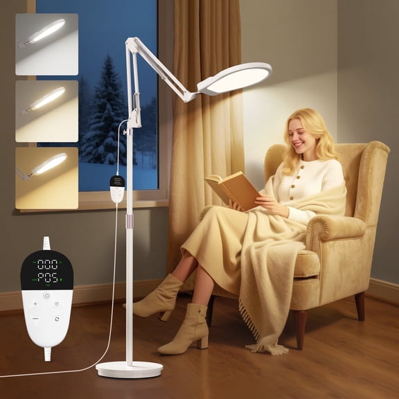 Light Therapy Lamp 10000 Lux, UV-Free Sun Lamp, 360°Gooseneck Happy Therapy with Remote & Touch Control, for Home, Apartment, Office