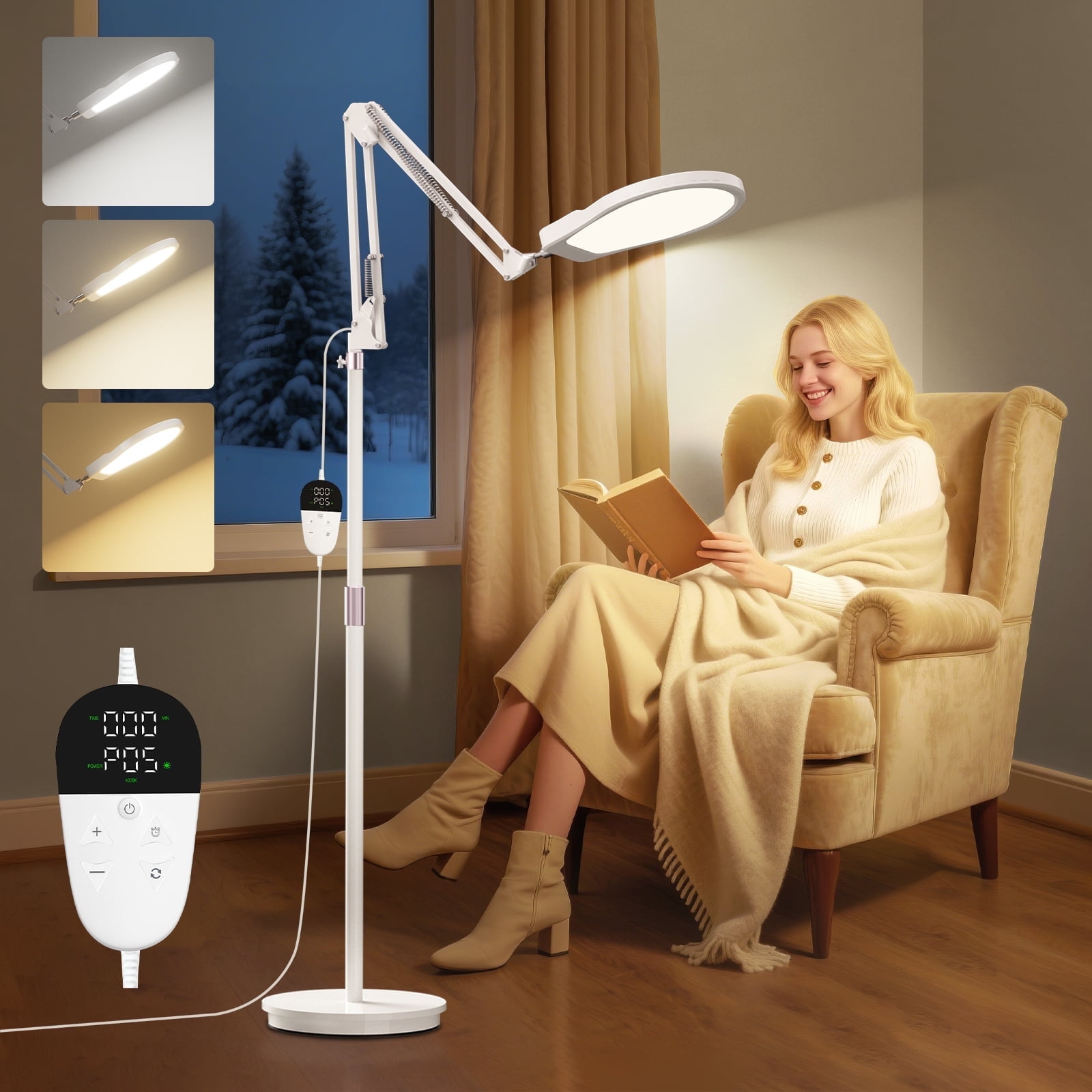 Light Therapy Lamp 10000 Lux, UV-Free Sun Lamp, 360Gooseneck Happy Therapy with Remote & Touch Control, for Home, Apartment, Office