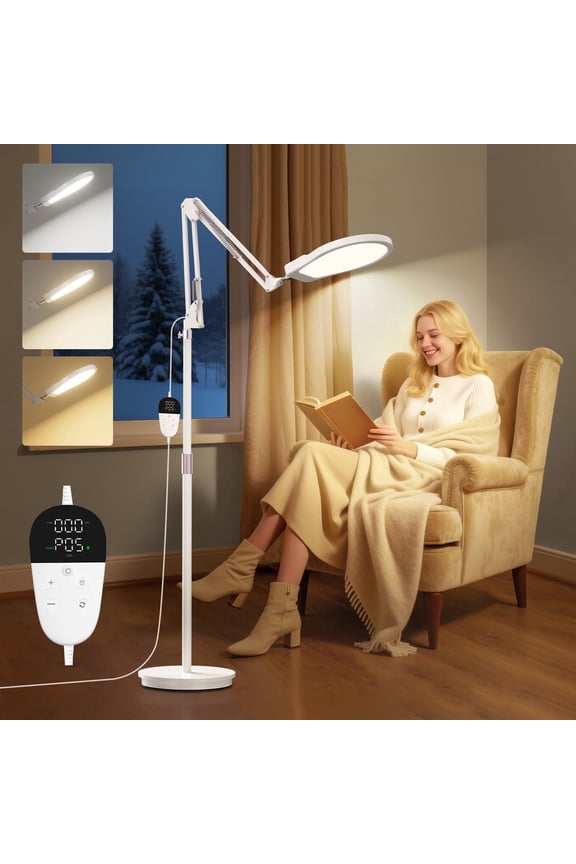 Light Therapy Lamp 10000 Lux, UV-Free Sun Lamp, 360Gooseneck Happy Therapy with Remote & Touch Control, for Home, Apartment, Office