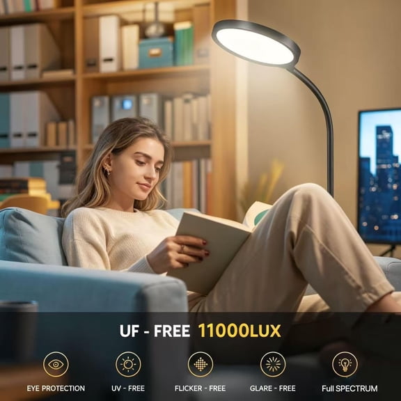 Light Therapy Lamp, 11,000 Lux Sunlight Lamp with Touch&Remote Control, Floor Lamp with 4 Color Temperatures &5 Brightness Levels,Full Spectrum Light with 4 Timers for Reading/Office/Home