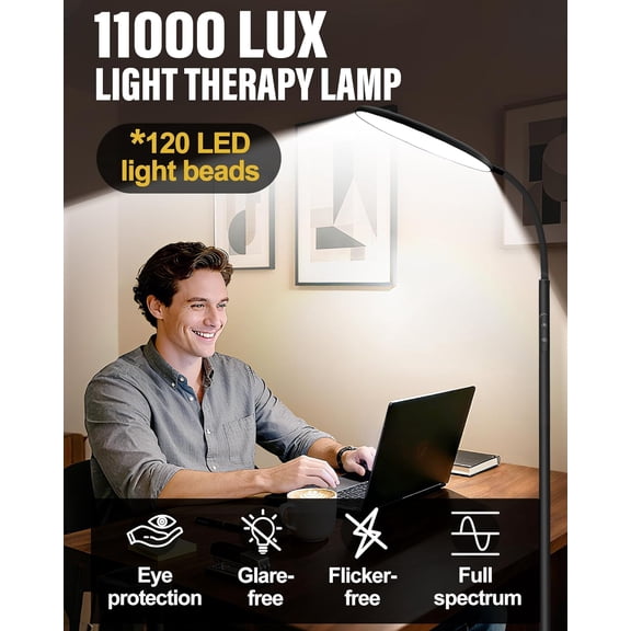 Light Therapy Lamp, 11000 Lux UV-Free Happy Therapy Lamp with Touch & Remote Control, Full Spectrum Sunlight Lamp with 10 Brightness & 3 Color Temperatures, Light Therapy Floor Lamp with Timer