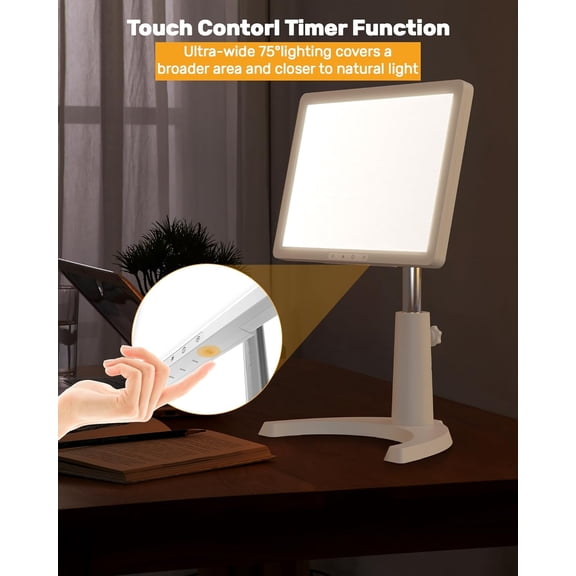 Light Therapy Lamp, 12000 Lux Full Spectrum 3 in 1 Therapy Lamps LED Sunlight, Adjustable 10 Brightness 5 Color Modes, Timer, Height, Angle& Detachable Stand, White
