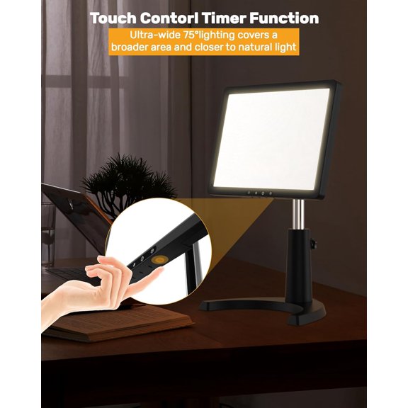 Light Therapy Lamp, 12000 Lux Full Spectrum 3 in 1 Therapy Lamps LED Sunlight, Adjustable 10 Brightness 5 Color Modes, Timer, Height, Angle& Detachable Stand, Black