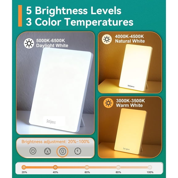 Light Therapy Lamp, 15,000 Lux Happy Lamp, Adjustable Brightness UV-Free, Touch Control Sun Lamp with Memory Function Timer - Ideal for Home Office Desk Use to Boost Mood, Focus