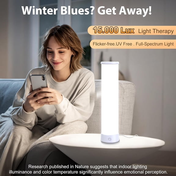 Light Therapy Lamp 15000 Lux, UV-Free Happy Sunlight Lamps with 3 Color Temperatures, Adjustable Brightness, Timer & Memory Function, Full Spectrum Light with Remote Control for Home, Happy Life