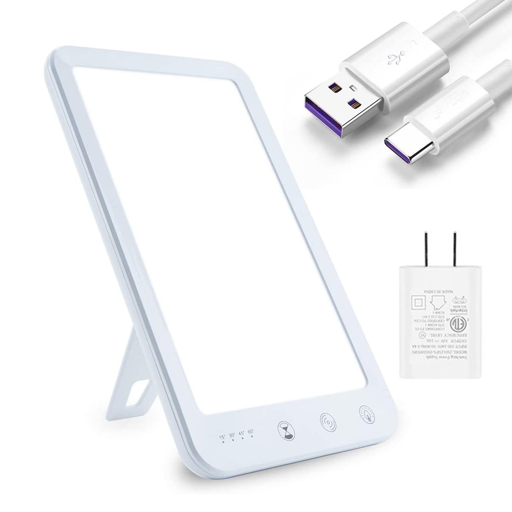 Light Therapy Lamp, Ultra-Thin UV-Free 10000 Lux Therapy Light, Touch Control with 2 Color Temperature, 5 Adjustable Brightness Levels, 4 Timer Function, Memory Function White