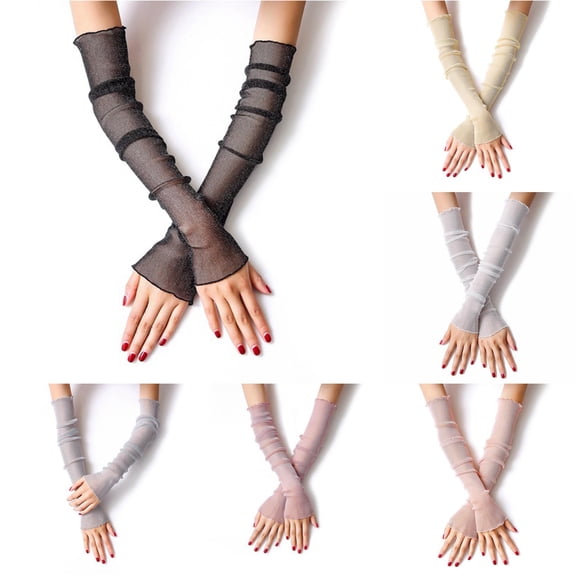 Light Thin Lace Mesh Ruched Ruffle Hem Arm Sleeve Women Arm Sleeves UV Protection Compression Sleeves