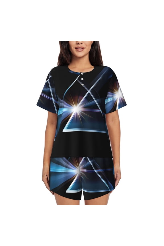 Light Through Triangular Prism (2) Womens Pajamas Short Set Soft Short Sleeve Sleepwear Button Down Pjs Set with Pockets S XXL Small