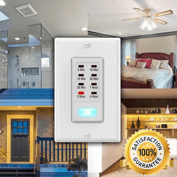 Light Timer Wall Switch 5-10-15-20-30 Minute and 1-2-4 Hour Countdown - Programmable, Automatic Shut Off - UL Listed