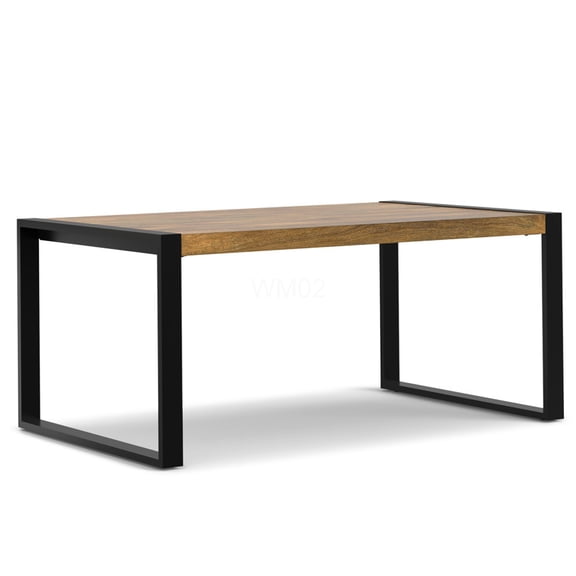 Light Tobacco Finish Mango Wood Dining Table, Modern Industrial Kitchen Table with Black Metal Legs for Dining Room