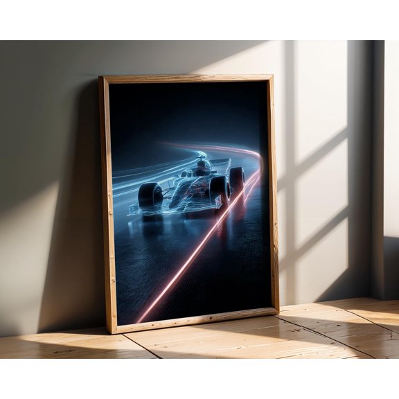 Light Trail Formula Racing Car Speed Wall Art Print , Poster Print Only