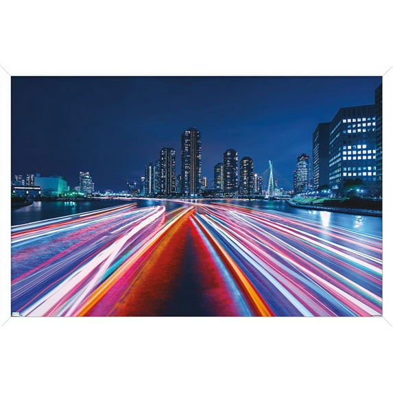 Light Trails in Tokyo Japan Wall Poster, 14.725" x 22.375", Framed