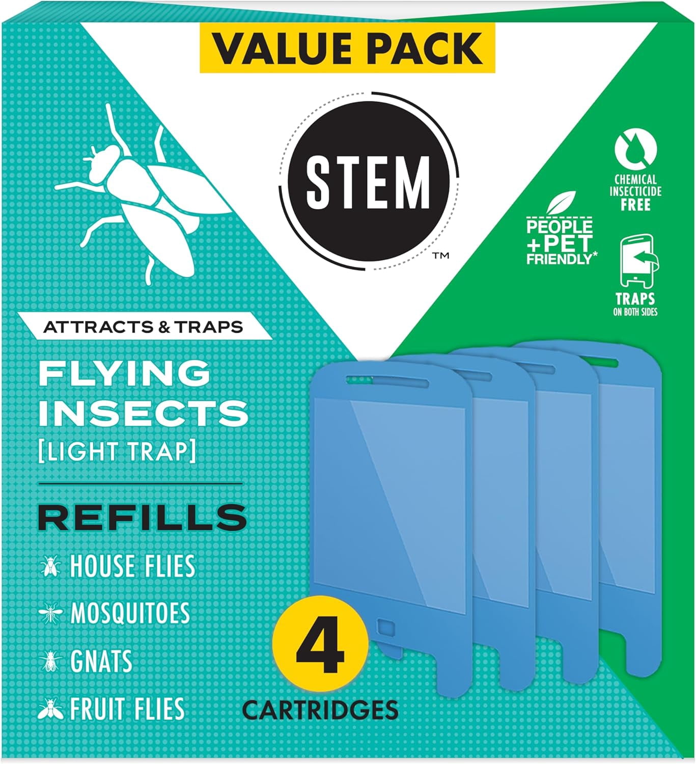 Flying Insect Light Trap Refill Cartridges, Indoor Fruit Fly Trap, Insecticide-Free Pest Control for Home, Attracts and Traps Insects, Official Refills - 4 Count