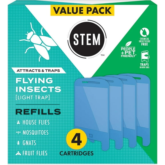 Flying Insect Light Trap Refill Cartridges, Indoor Fruit Fly Trap, Insecticide-Free Pest Control for Home, Attracts and Traps Insects, Official Refills - 4 Count