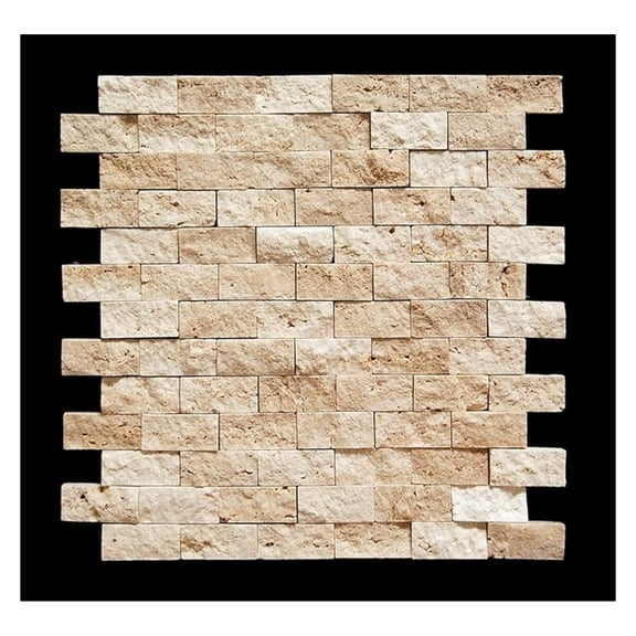 Light Travertine Mosaic Tile 1x2 Split Face - Natural Stone Wall & Floor Tile for Bathroom, Kitchen Backsplash, Fireplace - Beige Cream