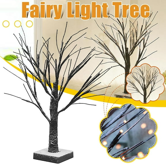 Light Tree with Natural Texture | 24 Pre-Installed Warm White LED Lights | Flexible Branches | Freestanding 60cm Height | 10x10cm Base | Battery Powered | Home Office Tabletop Decor