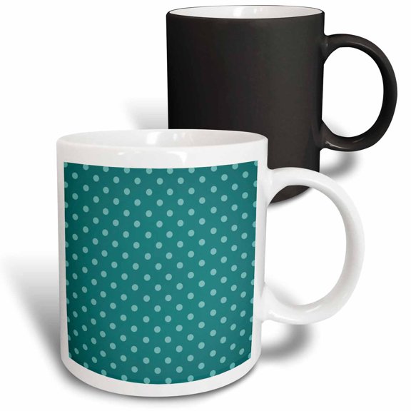 3drose, Light Turquoise Polka Dots on a Deep Turquoise Background, 11oz Magic Transforming Mug