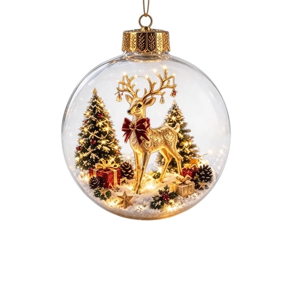 Light‑Up 3D Christmas Ball Ornament,Acrylic Hanging Christmas Story Ornament,Battery Operated Glowing Christmas Tree Scene Decoration For Holiday Home Indoor Decor(Reindeer-2.76")
