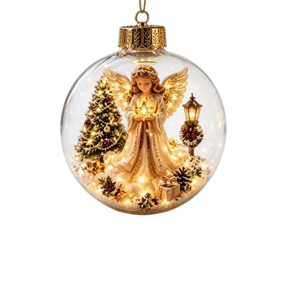Light‑Up 3D Christmas Ball Ornament,Acrylic Hanging Christmas Story Ornament,Battery Operated Glowing Christmas Tree Scene Decoration For Holiday Home Indoor Decor(Angel-2.76")